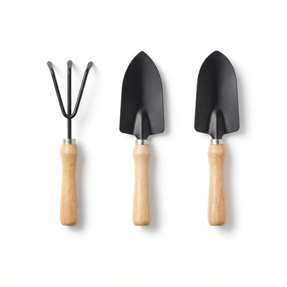 Mini garden tool set 3-piece rake spade trowel