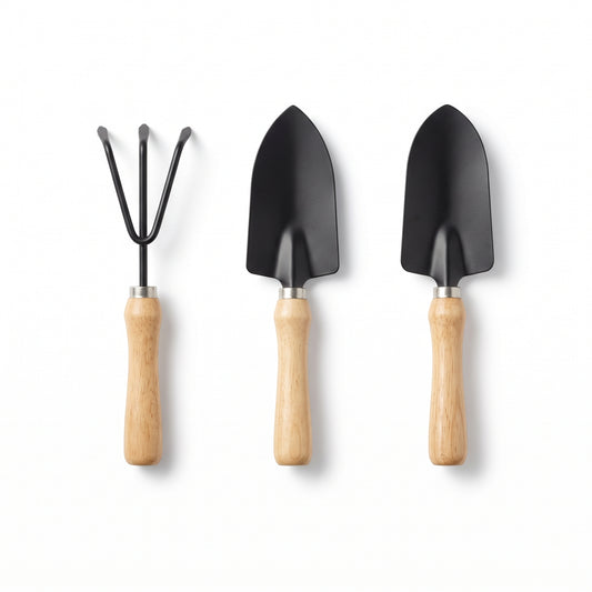 Mini garden tool set 3-piece rake spade trowel